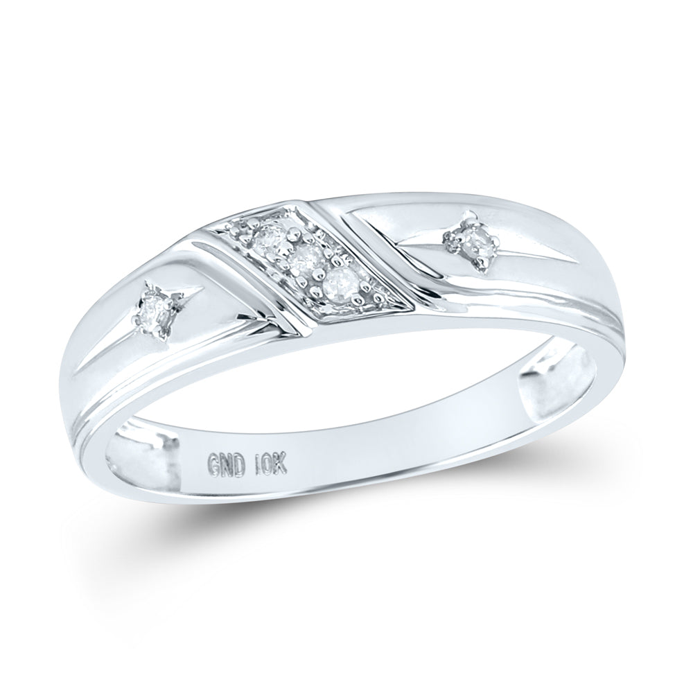 10kt White Gold His & Hers Round Diamond Solitaire Cross Matching Bridal Wedding Ring Band Set 1/6 Cttw