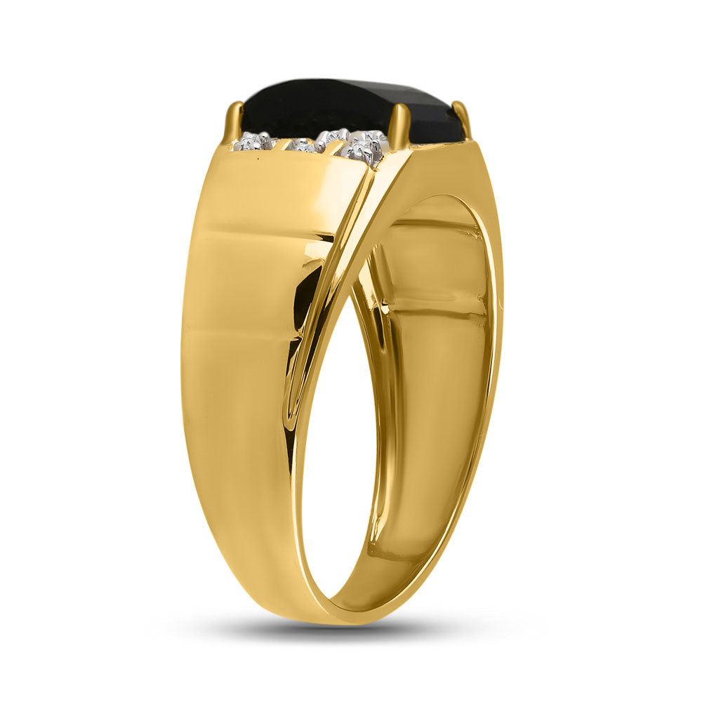 10K Yellow Gold Mens Round Diamond Black Onyx Solitaire Ring .02 Cttw, Mens Size: 7-13