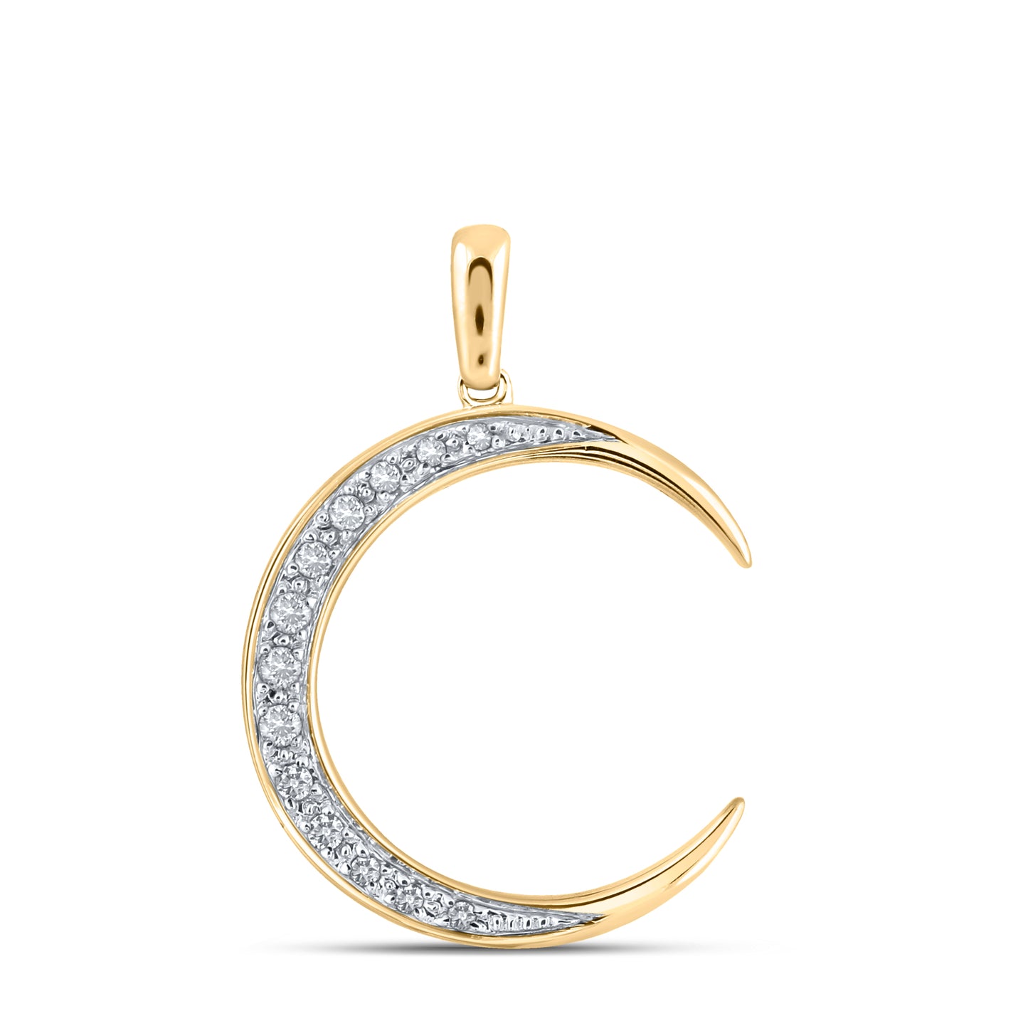 14K Yellow Gold Womens Round Diamond Crescent Moon Pendant 1/6 Cttw, Length: 1.16 In, Width: 0.79 In