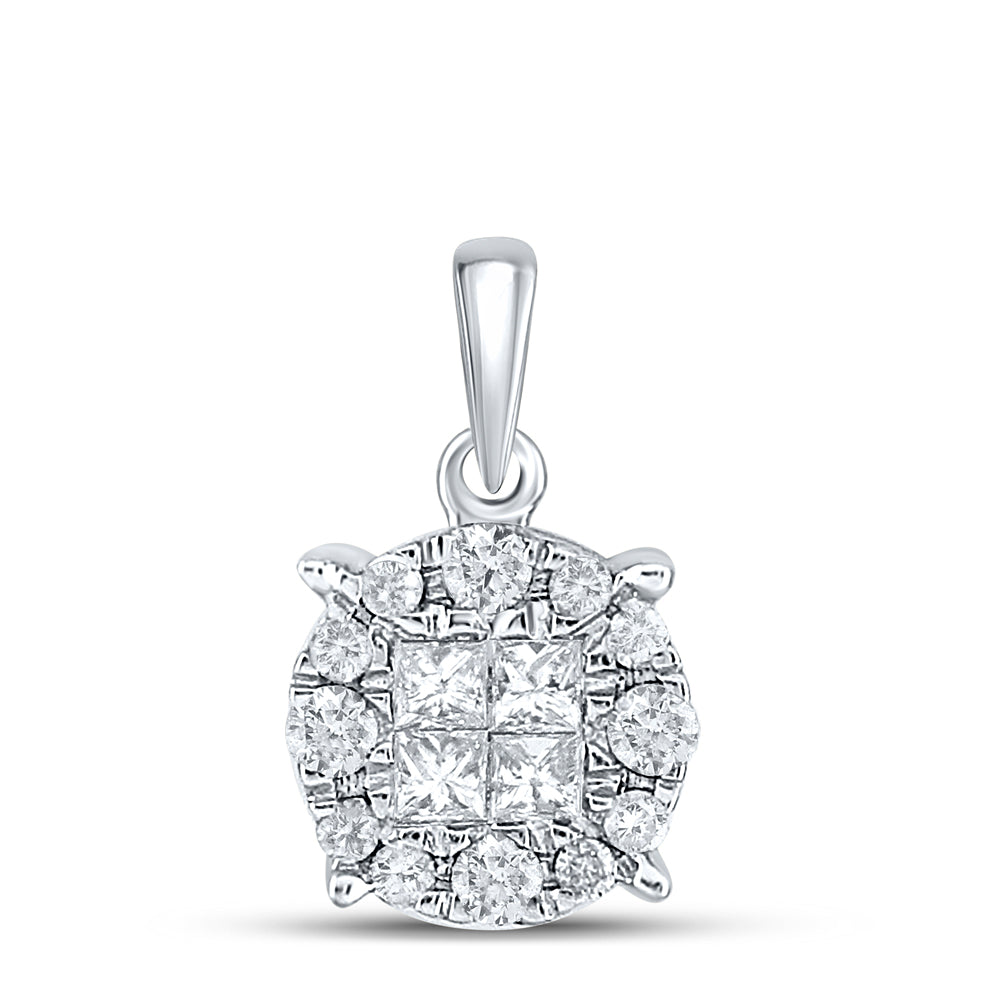 14K White Gold Womens Princess Diamond Cluster Pendant 1/4 Cttw, Length: 0.51 In, Width: 0.28 In