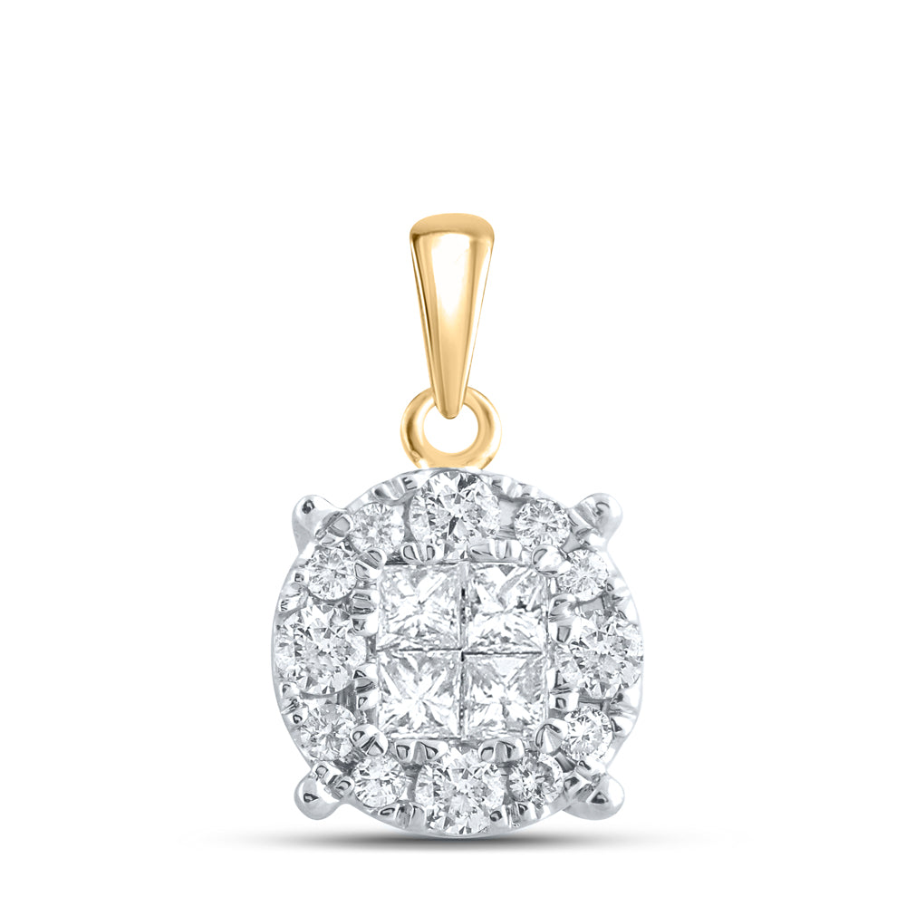 14K Yellow Gold Womens Princess Diamond Fashion Cluster Pendant 1/2 Cttw, Length: 0.54 In, Width: 0.32 In
