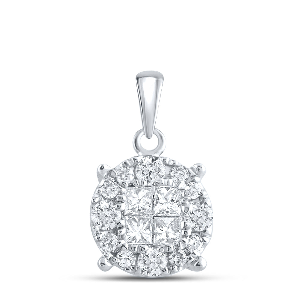 14K White Gold Womens Princess Diamond Fashion Cluster Pendant 1/2 Cttw, Length: 0.54 In, Width: 0.32 In