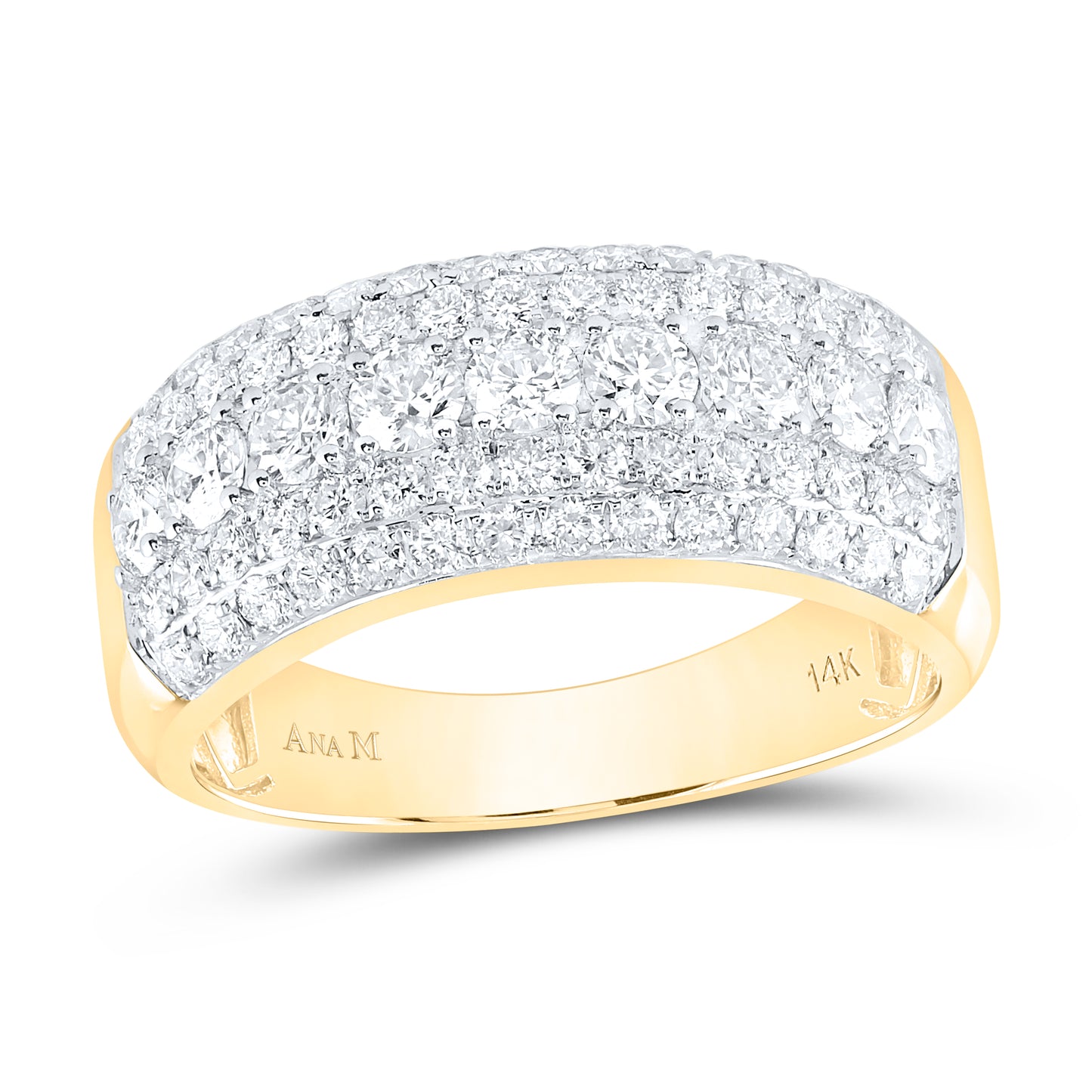 14K Yellow Gold Mens Round Diamond Band Ring 2 Cttw, Mens Size: 7-13