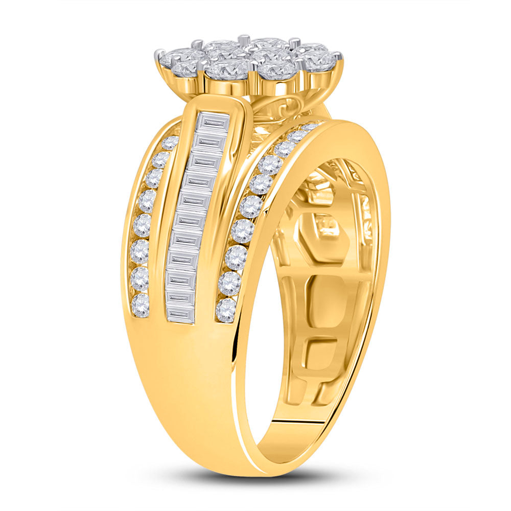 14K Yellow Gold Round Diamond Cluster Bridal Wedding Engagement Ring 1-1/2 Cttw, Womens Size: 5-10