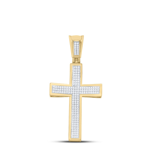 10kt Yellow Gold Mens Round Diamond Concave Cross Charm Pendant 1/2 Cttw