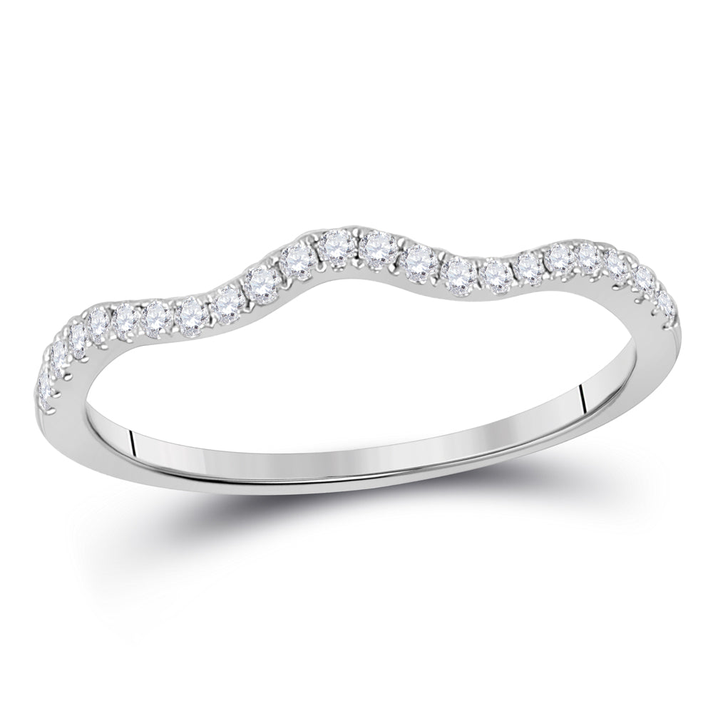 10K White Gold Womens Round Diamond Contoured Stackable Band Ring 1/5 Cttw, Womens Size: 5-10