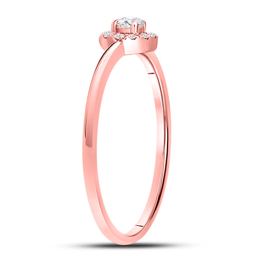 10kt Rose Gold Womens Round Diamond Halo Solitaire Promise Wedding Engagement Anniversary Bridal Ring 1/5 Cttw, Women Size: 5-9