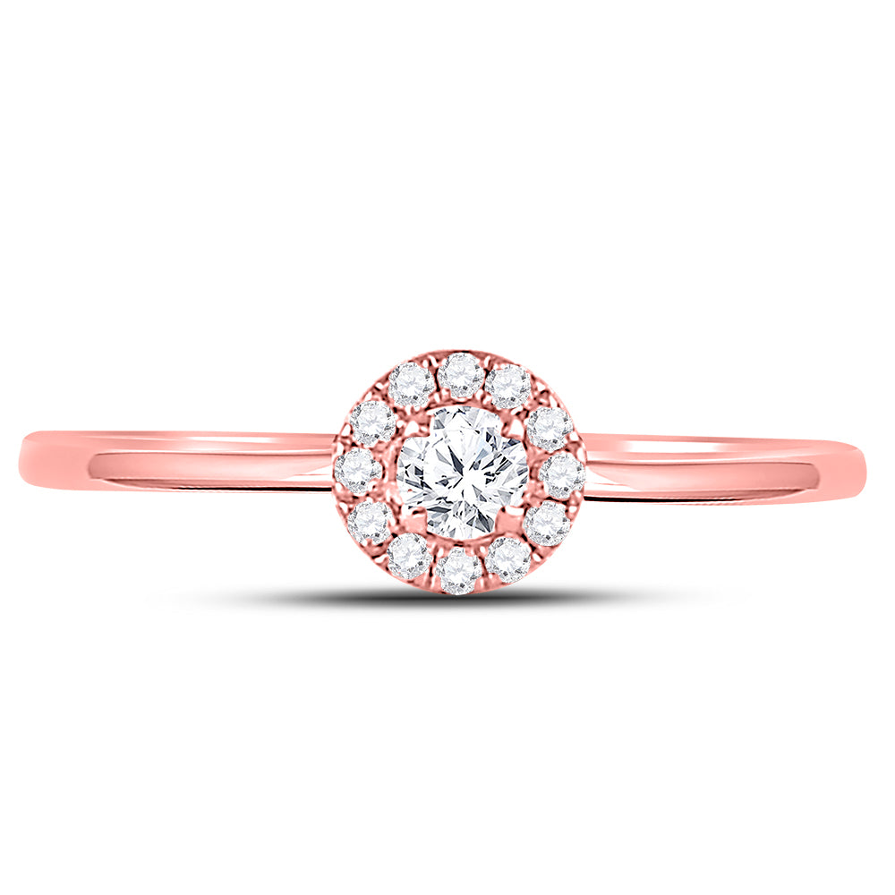 10kt Rose Gold Womens Round Diamond Halo Solitaire Promise Wedding Engagement Anniversary Bridal Ring 1/5 Cttw, Women Size: 5-9