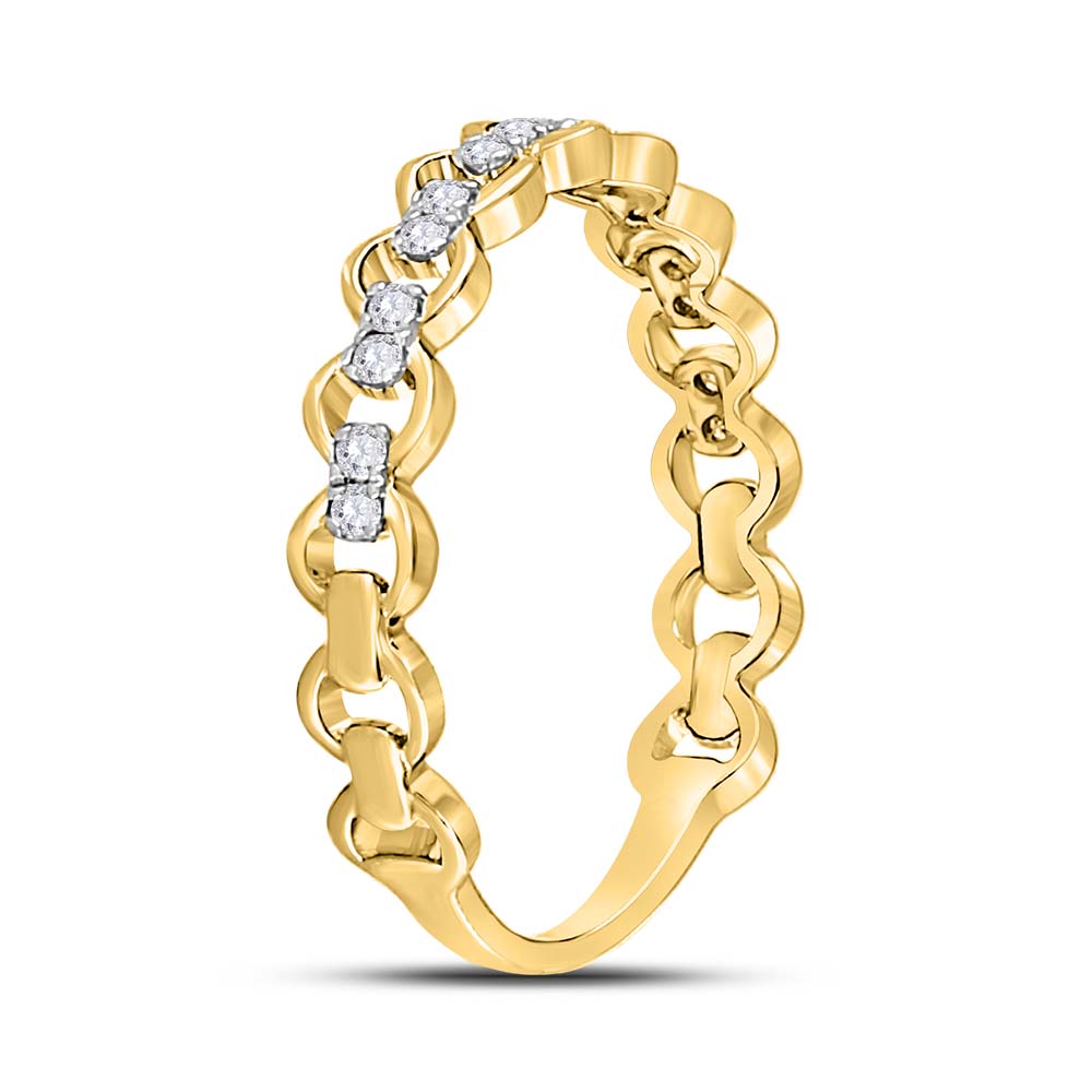 10K Yellow Gold Womens Round Diamond Link Stackable Band Ring 1/8 Cttw, Womens Size: 5-10