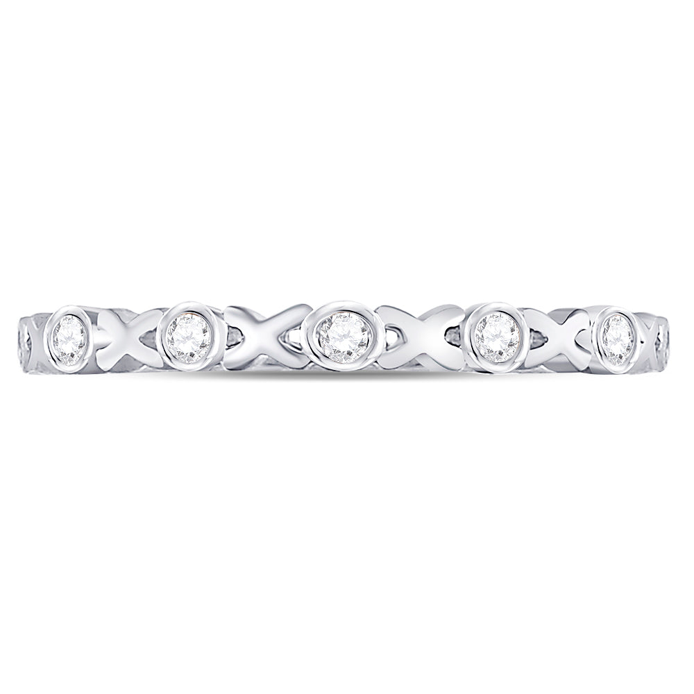 10K White Gold Womens Round Diamond XOXO Love Stackable Band Ring 1/12 Cttw, Womens Size: 5-10