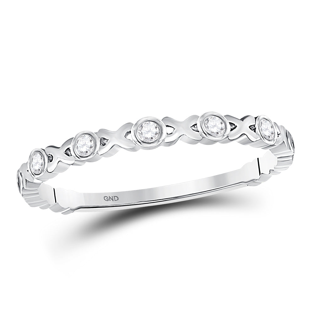 10K White Gold Womens Round Diamond XOXO Love Stackable Band Ring 1/12 Cttw, Womens Size: 5-10