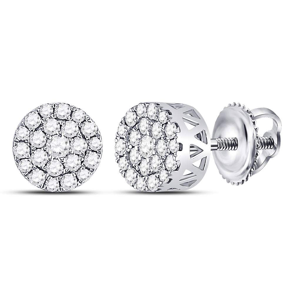 14K White Gold Womens Round Diamond Flower Halo Cluster Earrings 1/2 Cttw, Length: 0.3 In, Width: 0.3 In