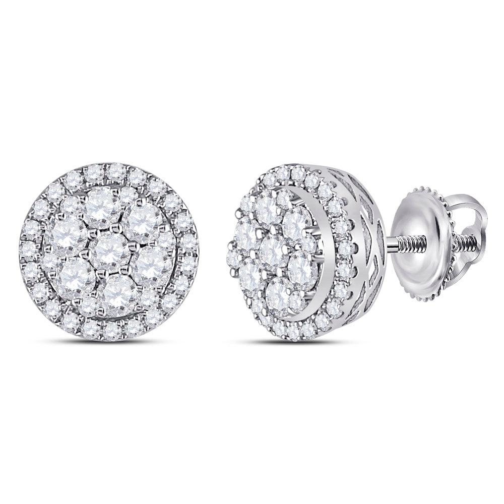 14K White Gold Womens Round Diamond Flower Halo Cluster Earrings 7/8 Cttw