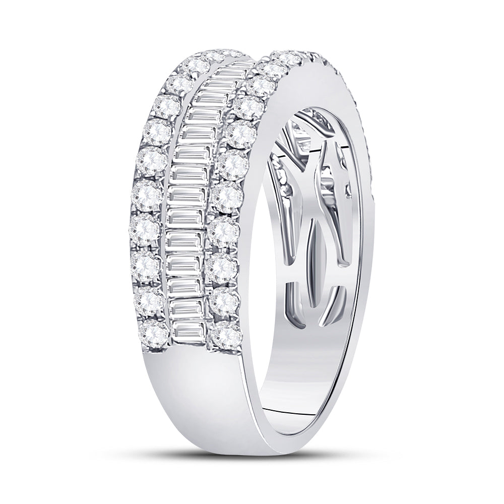 14K White Gold Womens Baguette Diamond Anniversary Band Ring 1-1/2 Cttw, Womens Size: 5-10