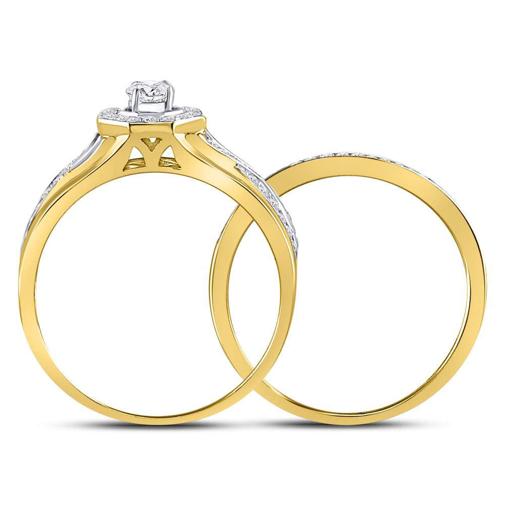 14K Yellow Gold Round Diamond Twist Bridal Wedding Ring Band Set 1/2 Cttw, Womens Size: 5-10