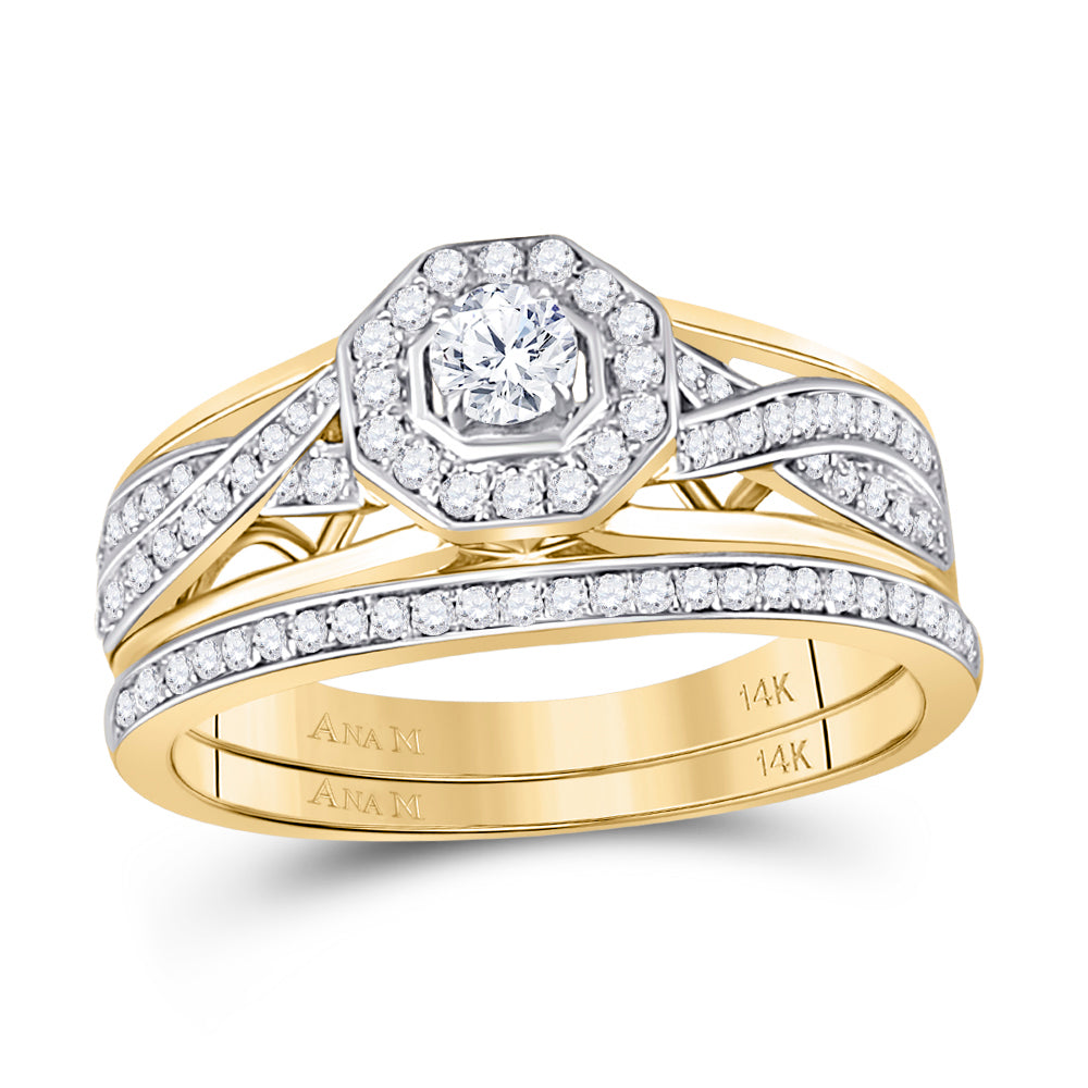 14K Yellow Gold Round Diamond Twist Bridal Wedding Ring Band Set 1/2 Cttw, Womens Size: 5-10