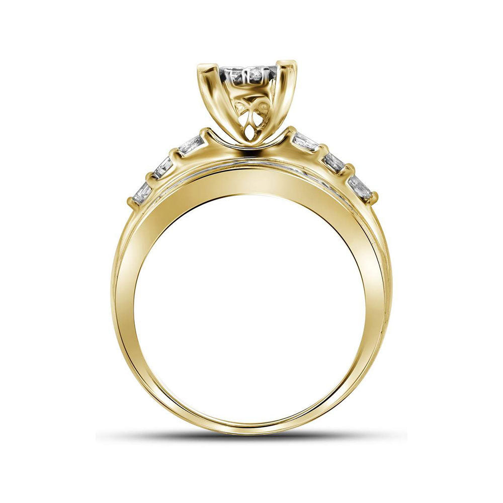 14K Yellow Gold Princess Diamond Cluster Bridal Wedding Engagement Ring 1/2 Cttw, Womens Size: 5-10