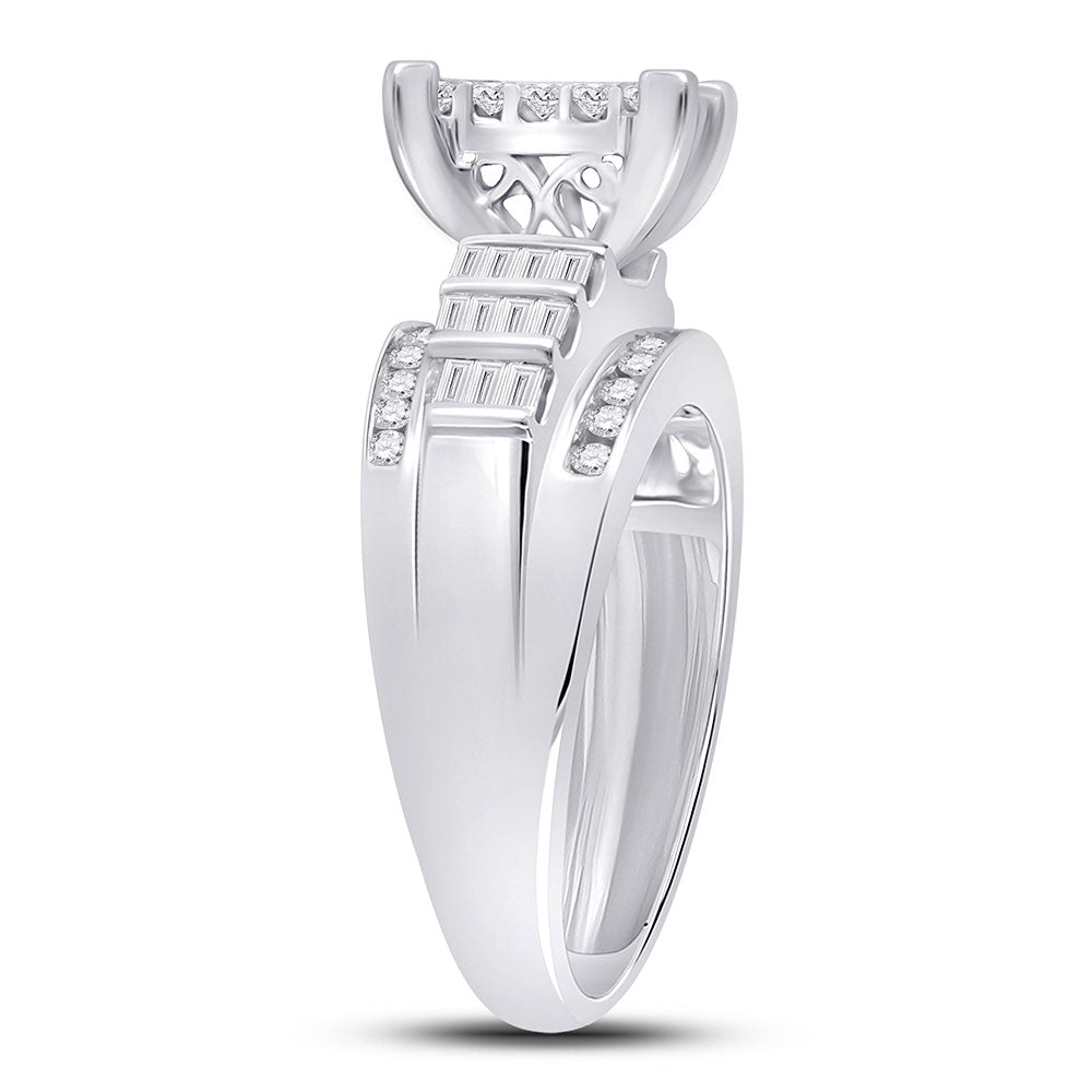 14K White Gold Princess Diamond Cluster Bridal Wedding Engagement Ring 1 Cttw, Womens Size: 5-10