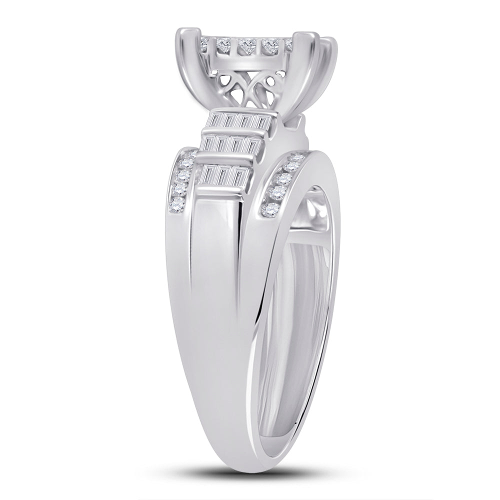 10K White Gold Princess Diamond Cluster Bridal Wedding Engagement Ring 1ctw, Womens Size: 5-10