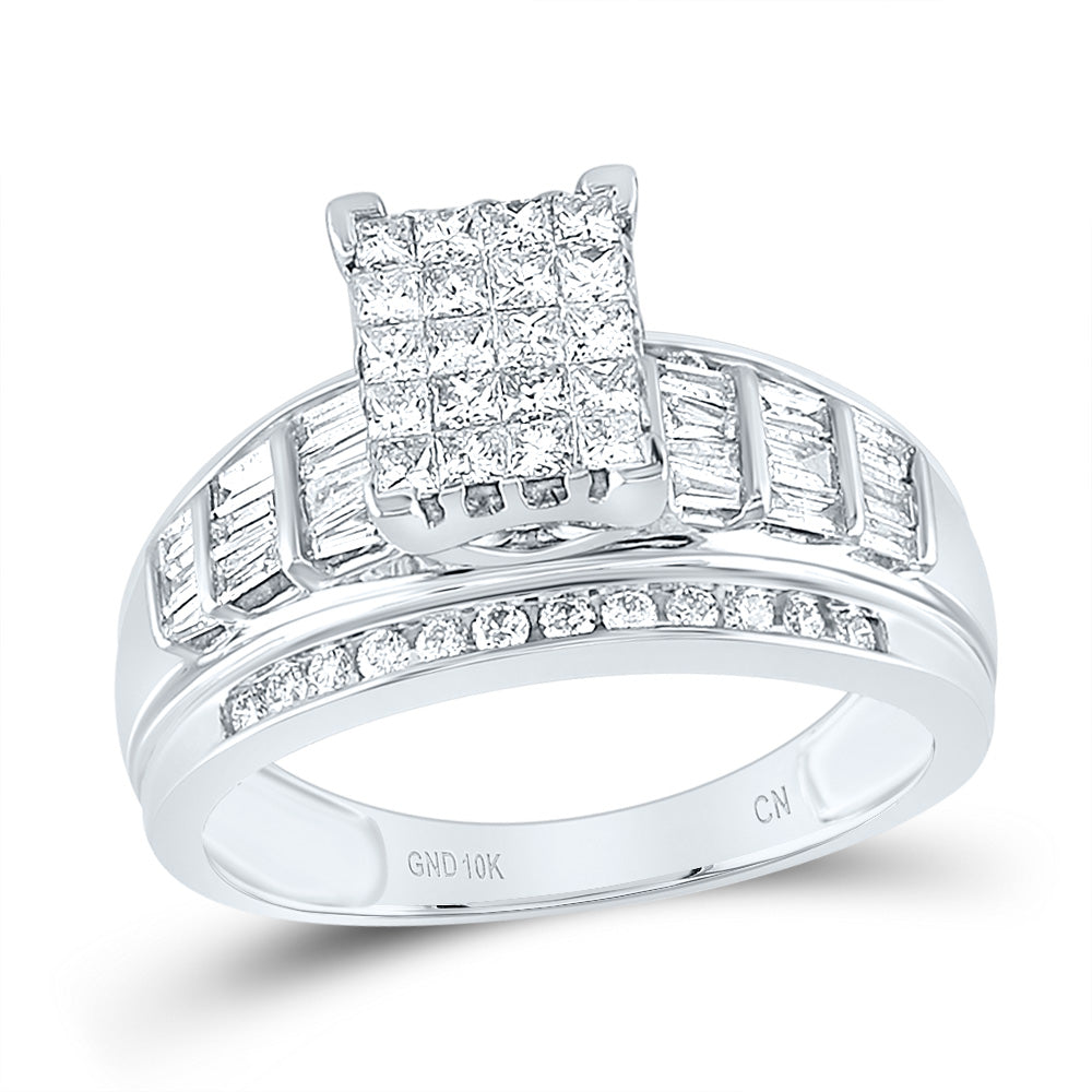 10K White Gold Princess Diamond Cluster Bridal Wedding Engagement Ring 1ctw, Womens Size: 5-10