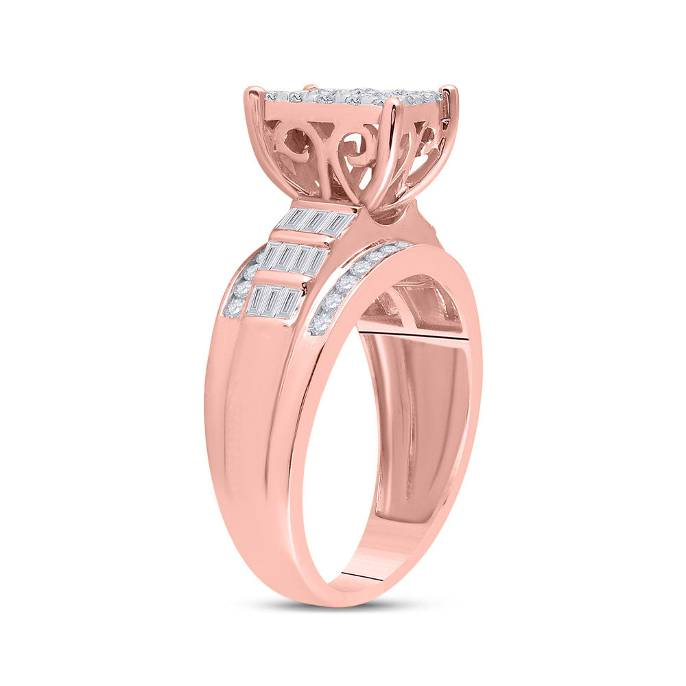 10K Rose Gold Round Diamond Cluster Bridal Wedding Engagement Ring 7/8 Cttw, Womens Size: 5-10