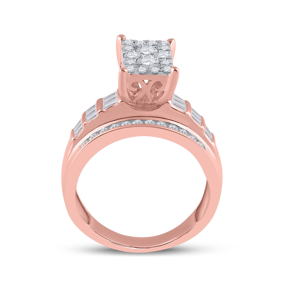 10K Rose Gold Round Diamond Cluster Bridal Wedding Engagement Ring 7/8 Cttw, Womens Size: 5-10