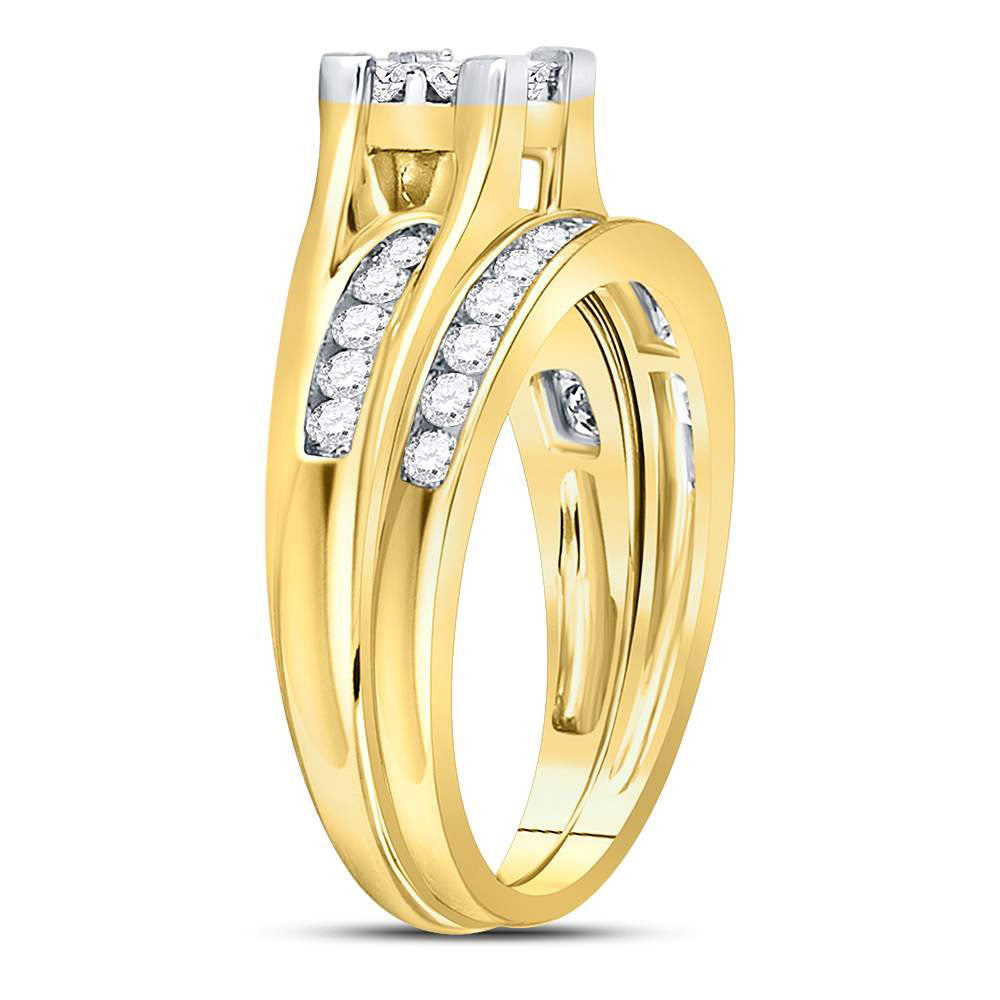 14K White Or Yellow Gold Princess Diamond Bridal Wedding Ring Band Set  - Size 7, Womens Size: 5-10