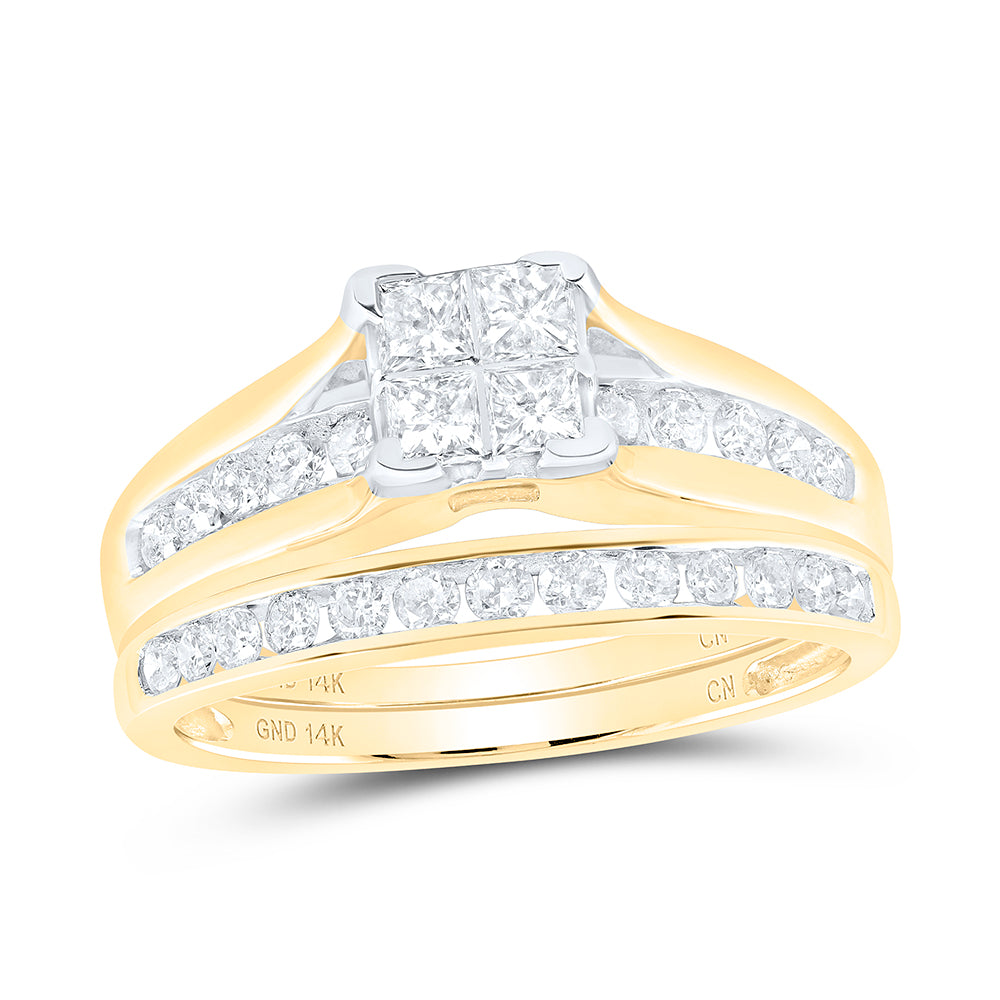14K White Or Yellow Gold Princess Diamond Bridal Wedding Ring Band Set  - Size 7, Womens Size: 5-10