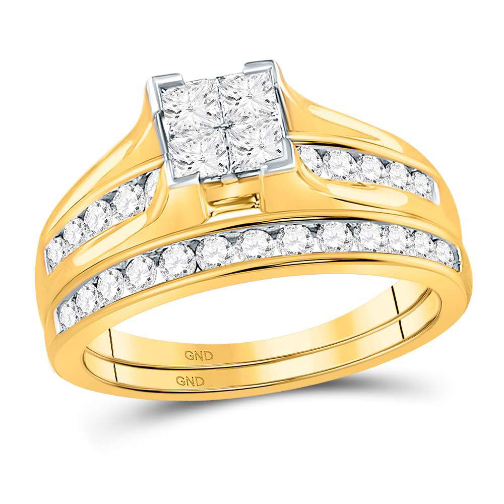 10K Yellow Gold Princess Diamond Bridal Wedding Ring Band Set 1ctw, Women's Size: 5-10