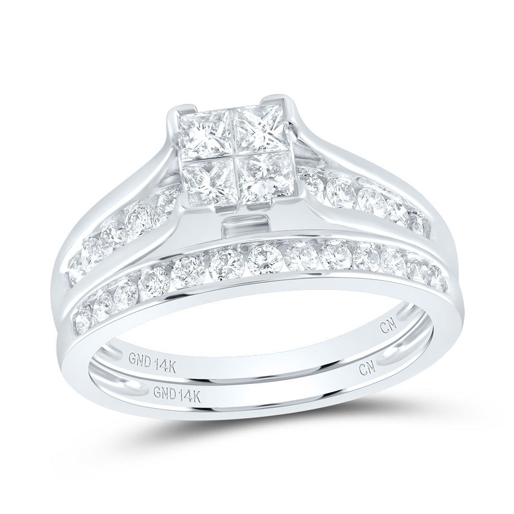 14K White Or Yellow Gold Princess Diamond Bridal Wedding Ring Band Set  - Size 7, Womens Size: 5-10
