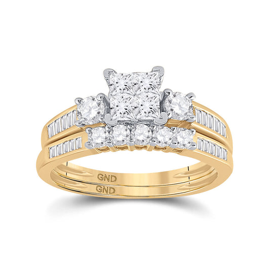 10kt Yellow Or White Gold Womens Princess Diamond Bridal Wedding Engagement Anniversary Ring Band Set