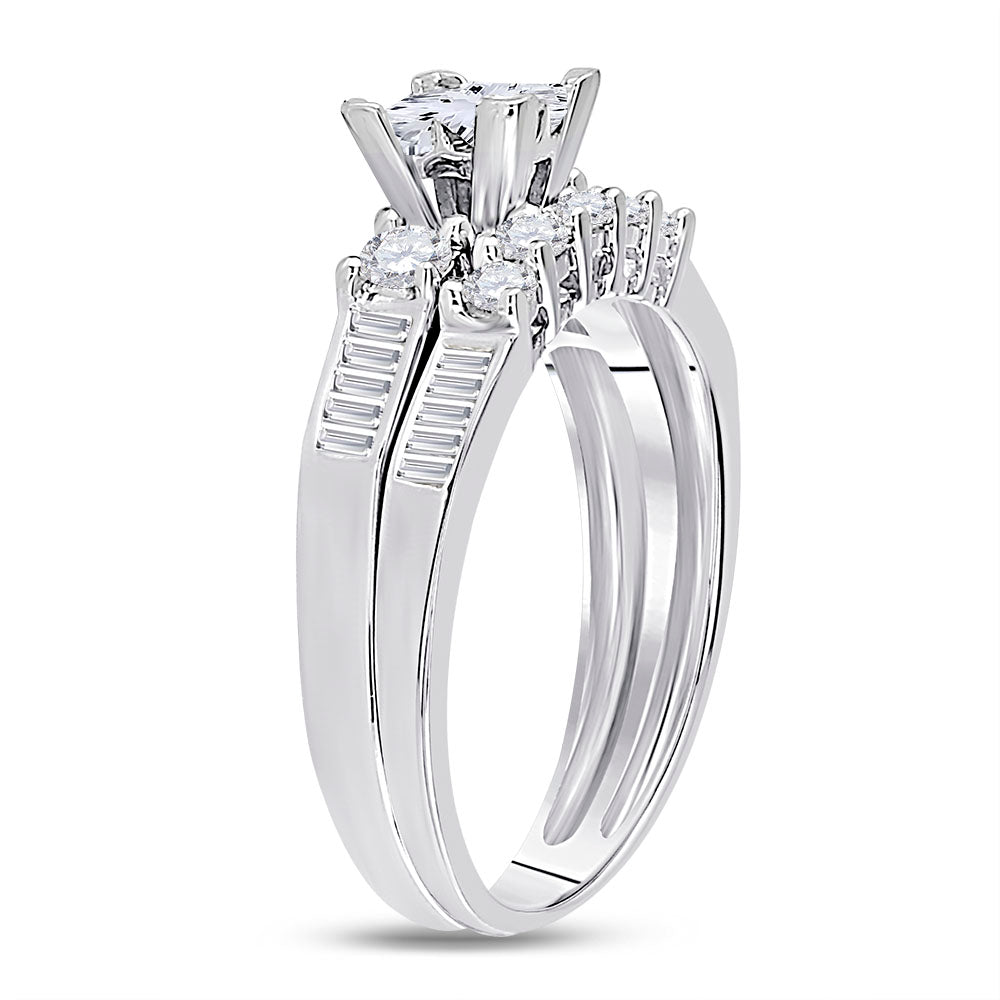 10K White Gold Womens Princess Diamond Bridal Wedding Ring Band Set 1.00 Cttw, Womens Size: 5-10
