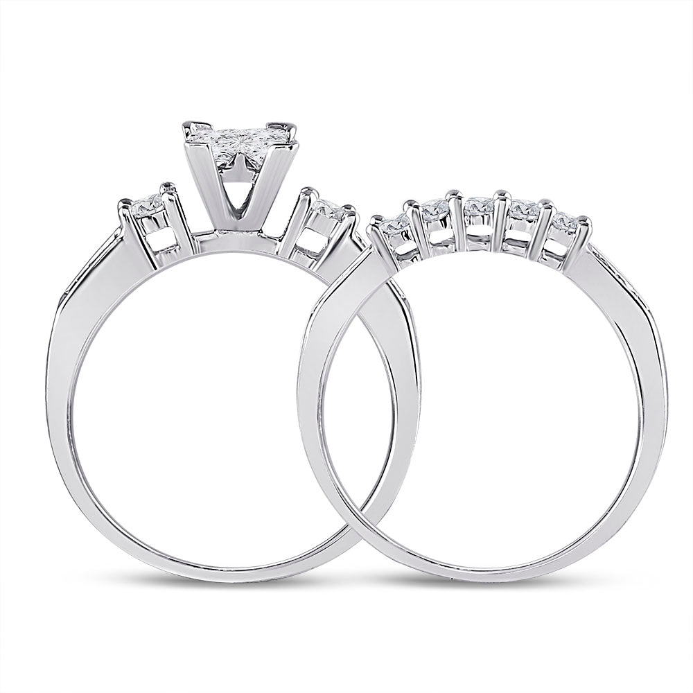10K White Gold Womens Princess Diamond Bridal Wedding Ring Band Set 1.00 Cttw, Womens Size: 5-10