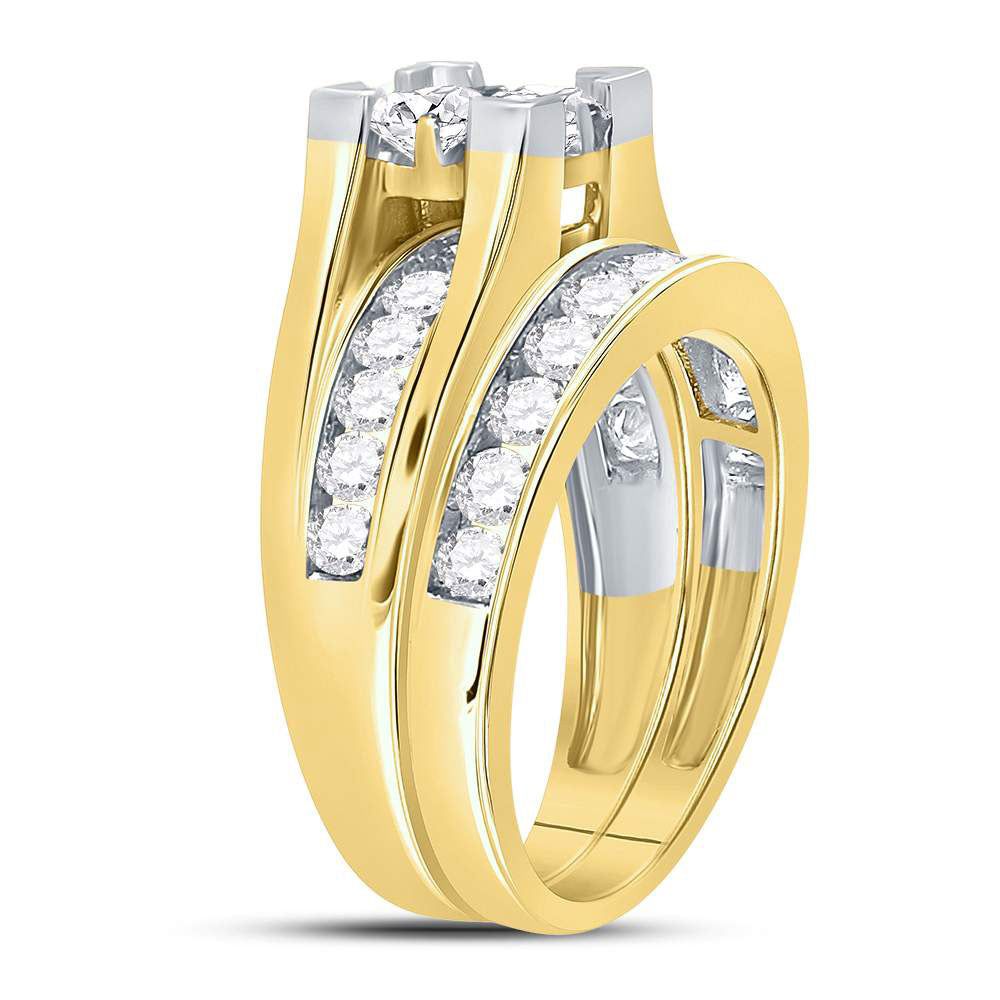 14K White Gold Princess Diamond Bridal Wedding Ring Band Set 2 Cttw, Womens Size: 5-10