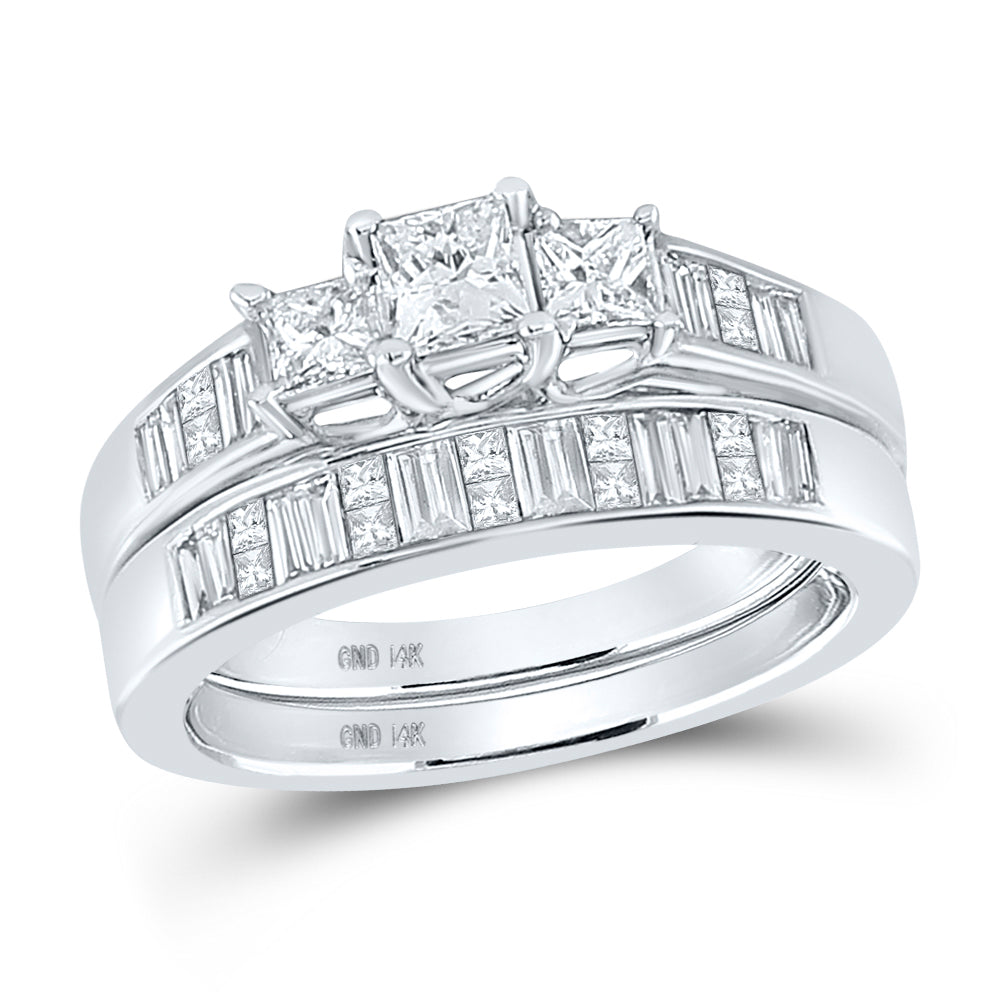 14kt White Gold Womens Princess Diamond Bridal Wedding Engagement Anniversary Ring Band Set 1.00 Cttw, Women Size: 5-9