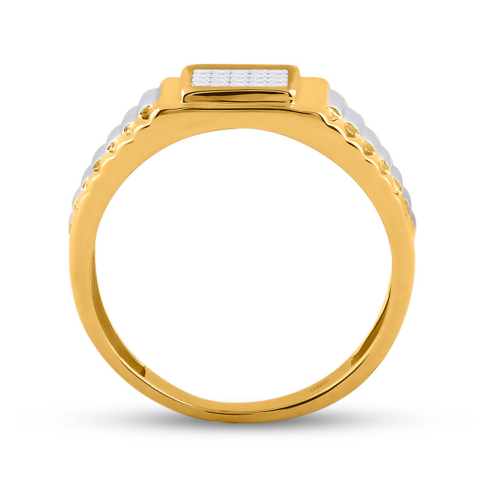 14kt Yellow Gold 14kt Two-tone Gold Mens Princess Diamond Ribbed Cluster Ring 1/4 Cttw, Men Size: 8-12
