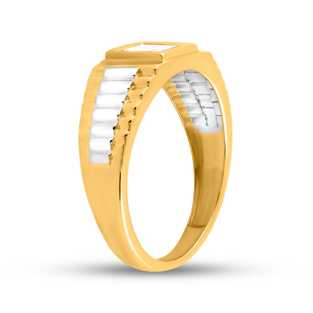14kt Yellow Gold 14kt Two-tone Gold Mens Princess Diamond Ribbed Cluster Ring 1/4 Cttw, Men Size: 8-12