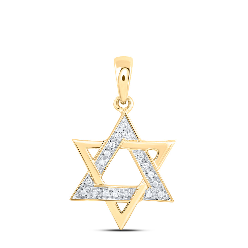 10K Yellow Gold Womens Round Diamond Star Magen David Jewish Pendant 1/10 Cttw, Length: 0.51 In, Width: 0.28 In