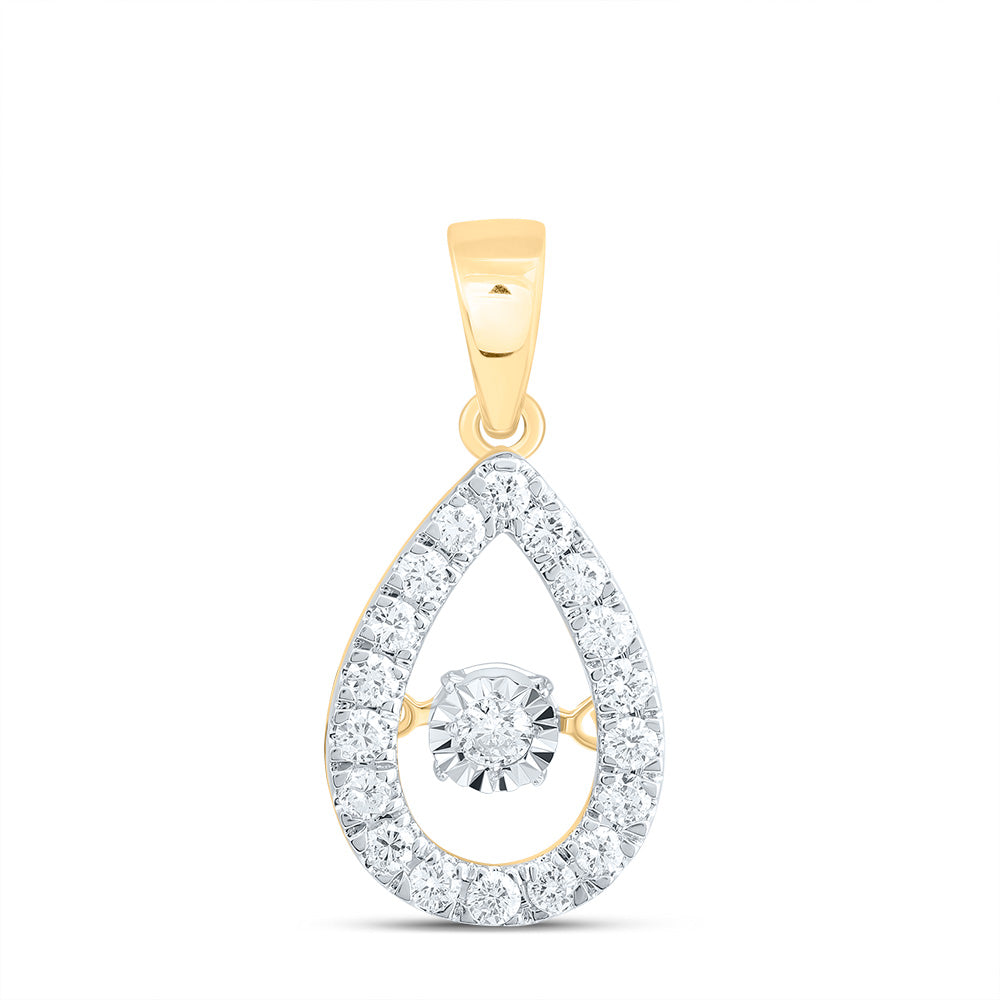 10K Yellow Gold Womens Round Diamond Moving Twinkle Teardrop Pendant 1/3 Cttw