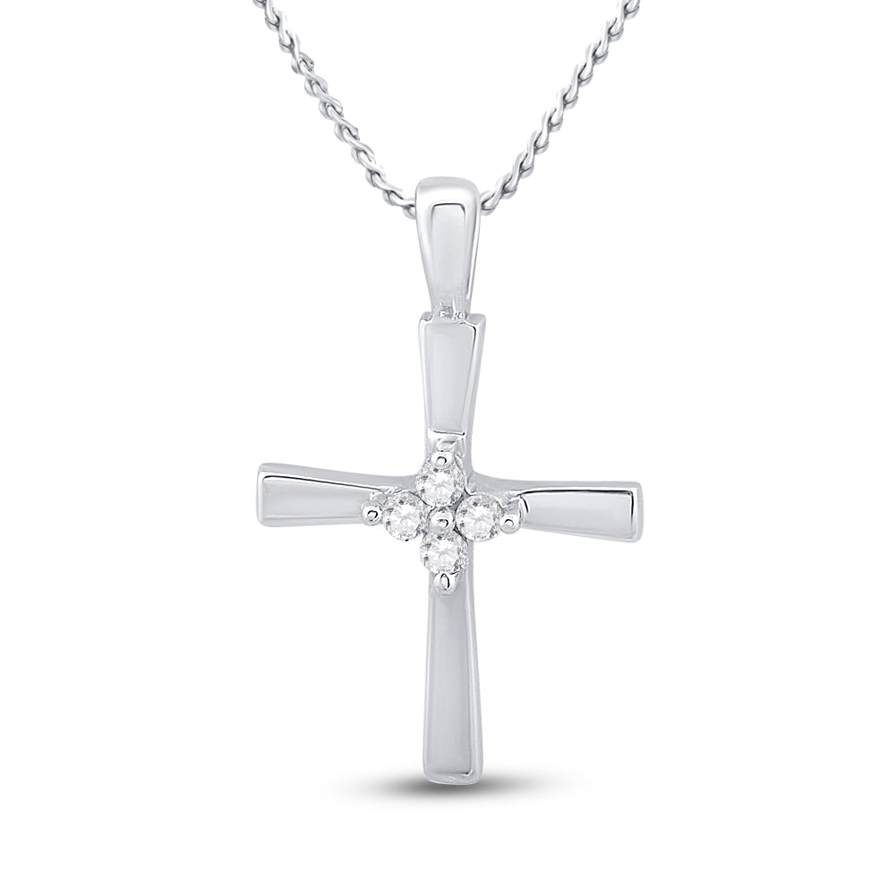 10K White Gold Womens Round Diamond Cross Pendant 1/20 Cttw, Length: 0.76 In, Width: 0.43 In