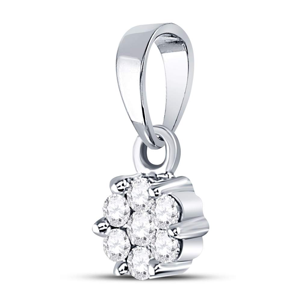 14K White Or Yellow Gold Womens Round Diamond Flower Cluster Pendant