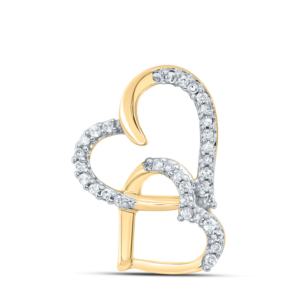 10K White Or Yellow Gold Womens Round Diamond Double Heart Pendant