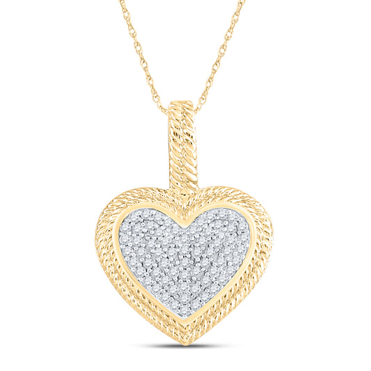 10kt Yellow Gold Womens Round Diamond Heart Milgrain Pendant 1/6 Cttw