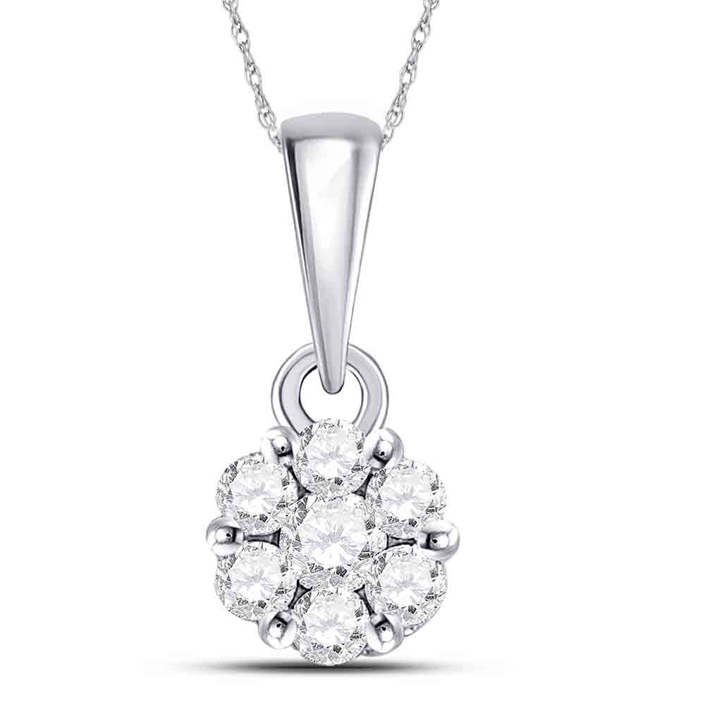 14K White Gold Womens Round Diamond Flower Cluster Pendant 1/4 Cttw, Length: 0.5 In, Width: 0.24 In