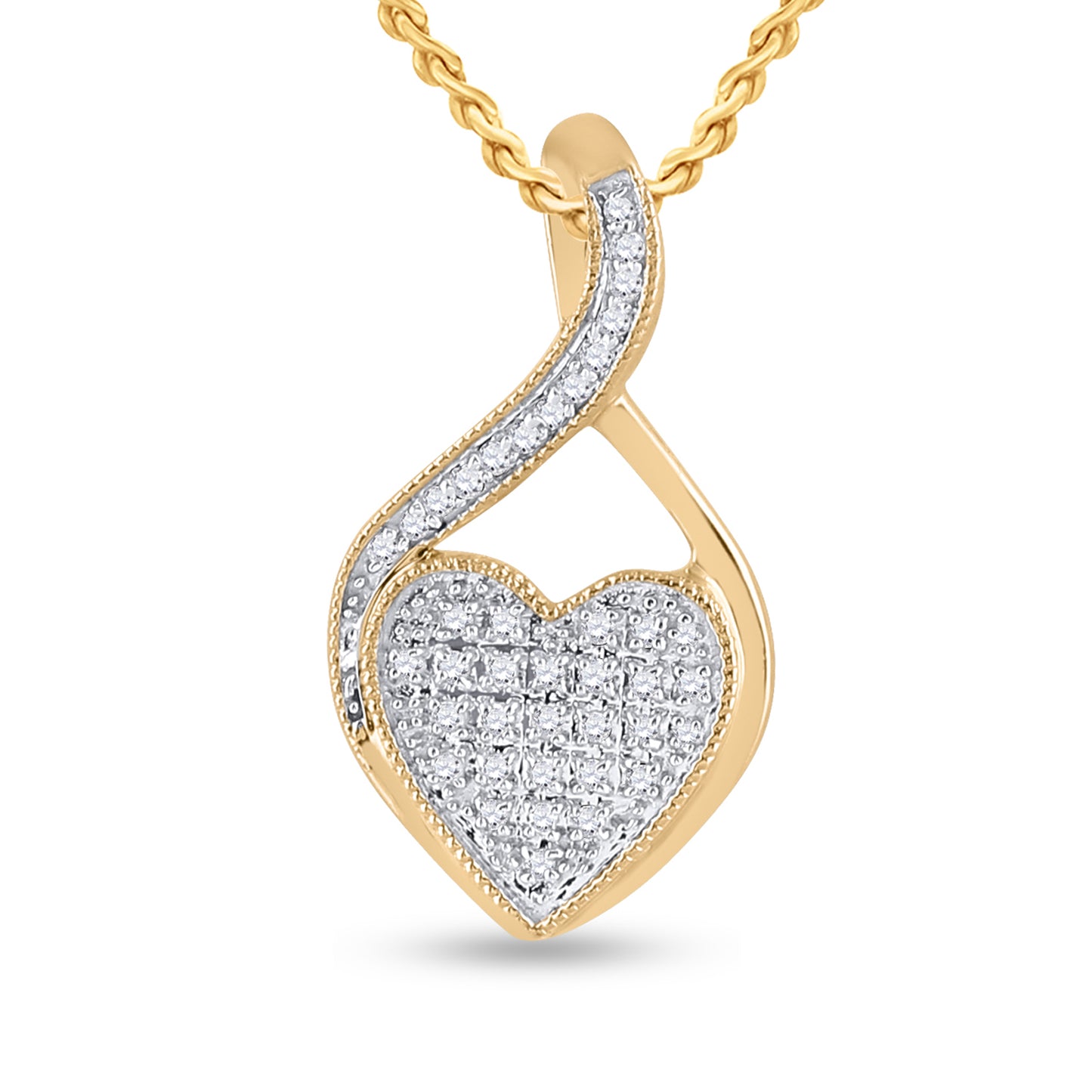 10K Yellow Gold Womens Round Diamond Heart Pendant 1/10 Cttw, Length: 0.88 In, Width: 0.48 In