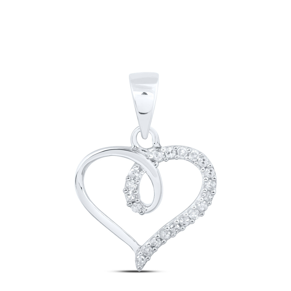 10K White Gold Womens Round Diamond Heart Pendant 1/10 Cttw, Length: 0.71 In, Width: 0.51 In