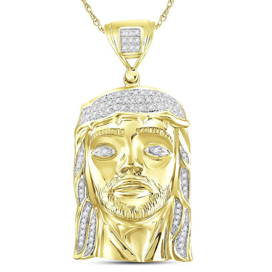 10kt Yellow Gold Mens Round Diamond Jesus Face Christ Messiah Charm Pendant 1/4 Cttw