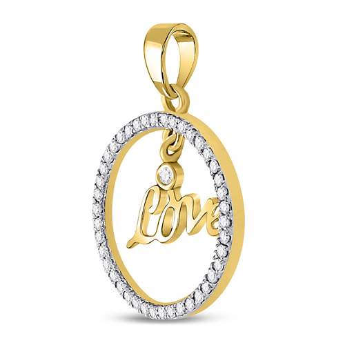 10K Yellow Gold Womens Round Diamond Heart Circle Pendant 1/4 Cttw, Length: 0.83 In, Width: 0.67 In