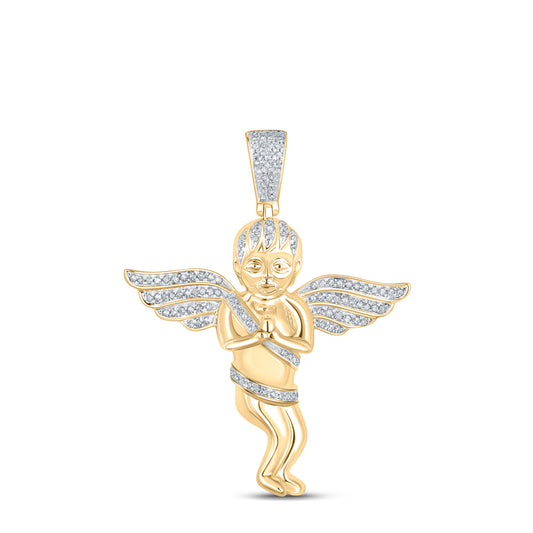 10kt Yellow Gold Mens Round Diamond Angel Wings Cherub Charm Pendant 1/2 Cttw