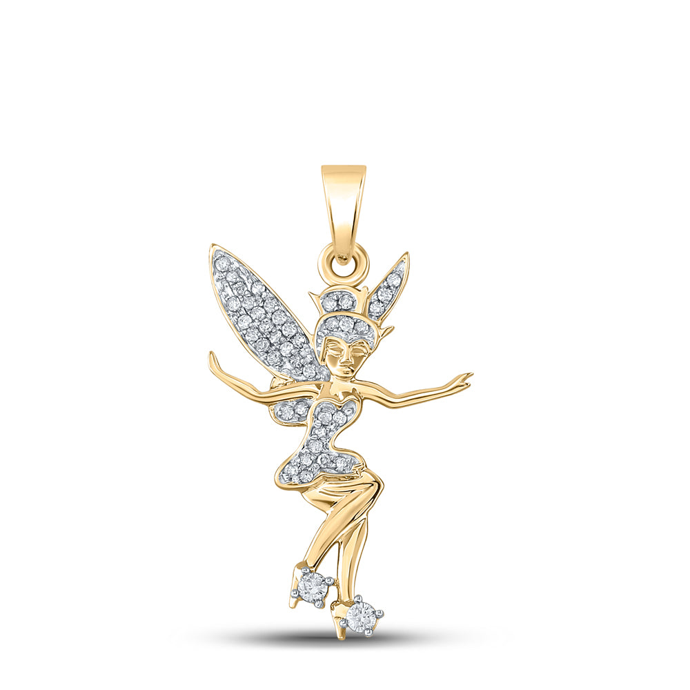 10kt Yellow Gold Womens Round Diamond Tinkerbell Fairy Sprite Pendant 1/4 Cttw